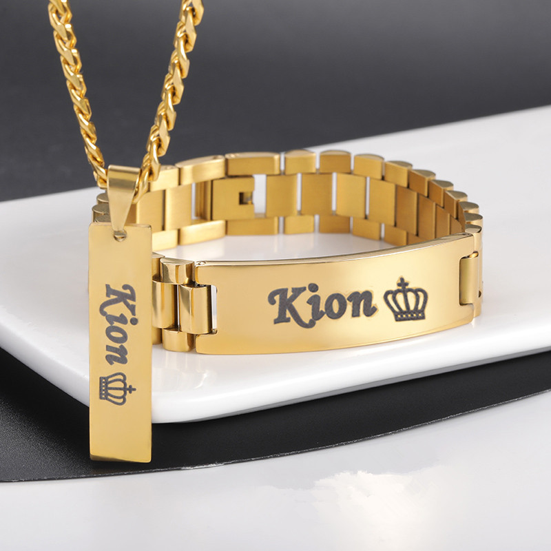 Men Accessories Kit - Custom Men Name Necklace Big Bangle