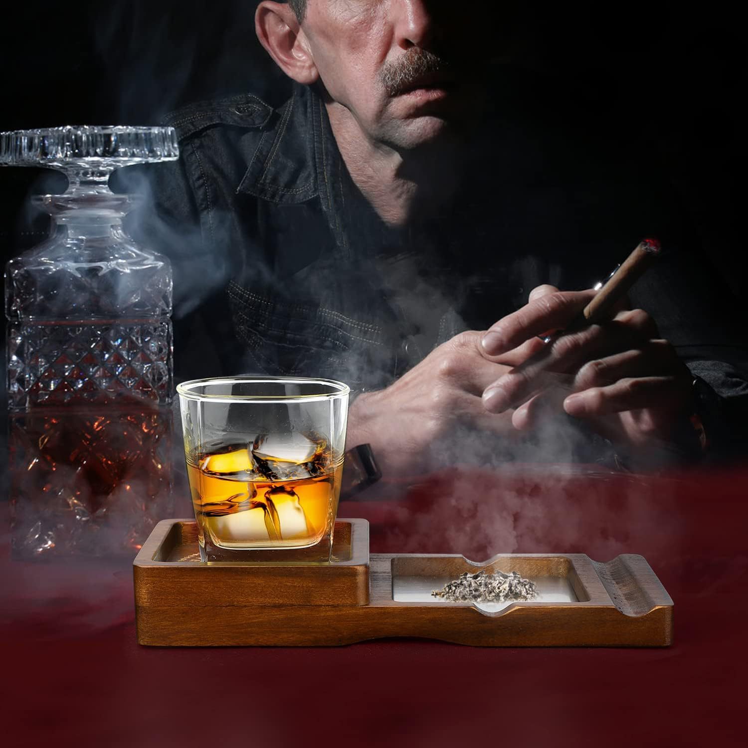 Solid Wood Cigar Ashtray Tray  - Cigar Cutter Set ulasan dan harga
